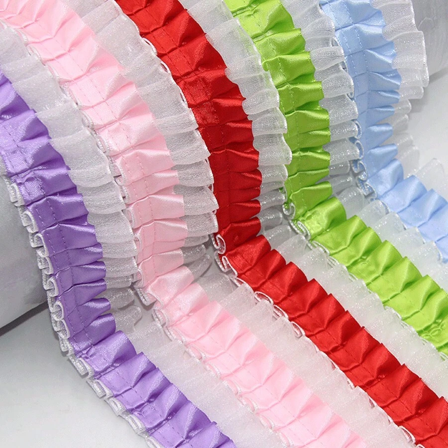 Double Layer Transparent Tulle Fabric With Pleated Ruffled Edges, Polyester Fabric Lace Trim For DIY Doll, Sewing And Craft Projects