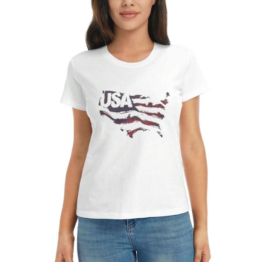 Ma'am Usa Round Neck Short Sleeved T-Shirt