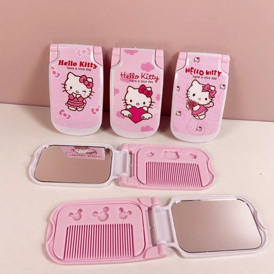 Sanrio Cartoon draagbare kam Yoki Flip Cover compacte spiegel Valentijns haarstylingtool