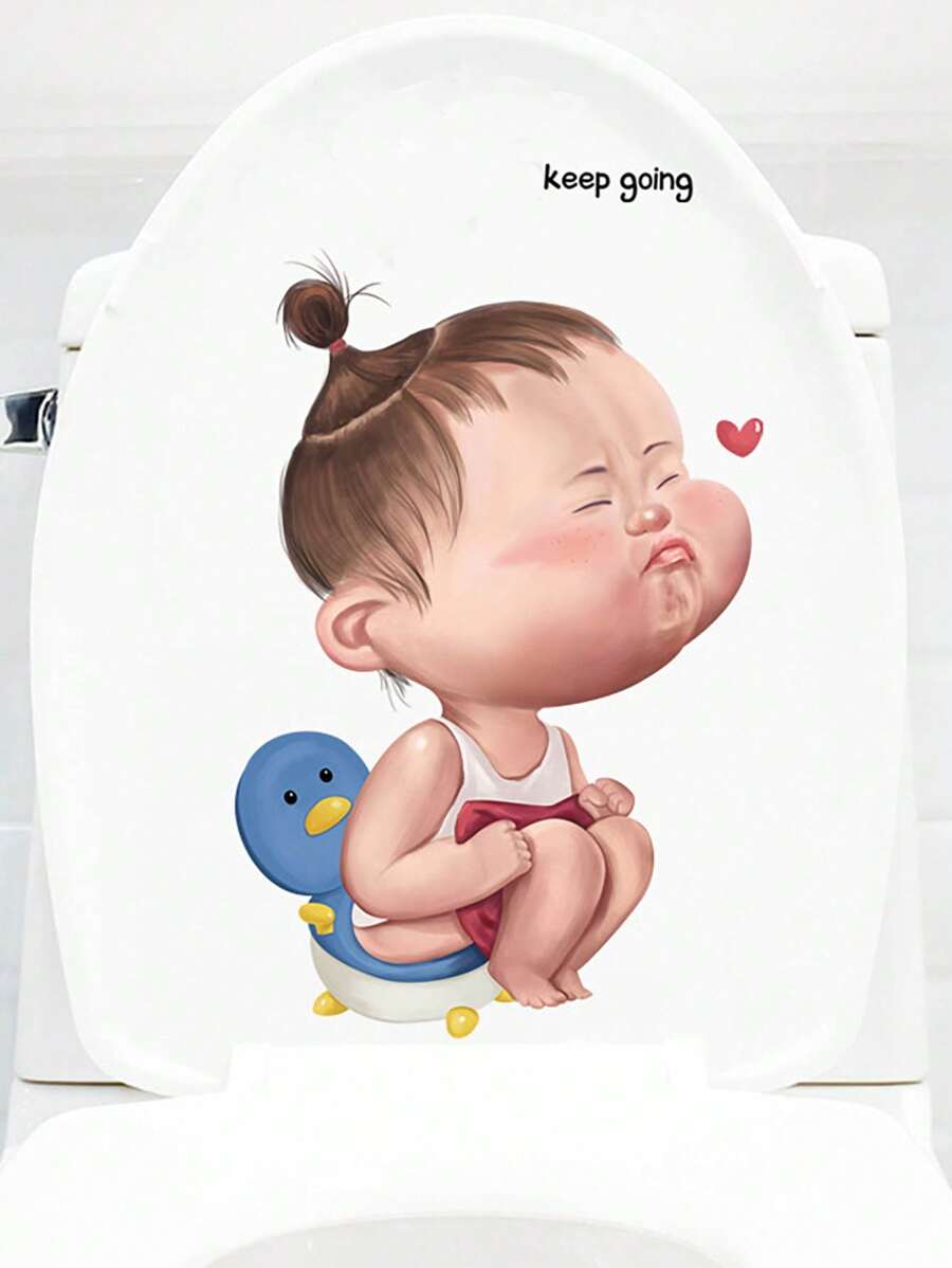 Funny Toilet Sticker, Waterproof Self-Adhesive Cartoon Toilet Seat Decal, Bathroom/Bedroom Decoration, Stickers, Wall Decal, Vinly Decal For Home Decorations, Spring Decoration Items Refresh Your Home, Rama Decoration Stickers Gifts Birthday Graduation