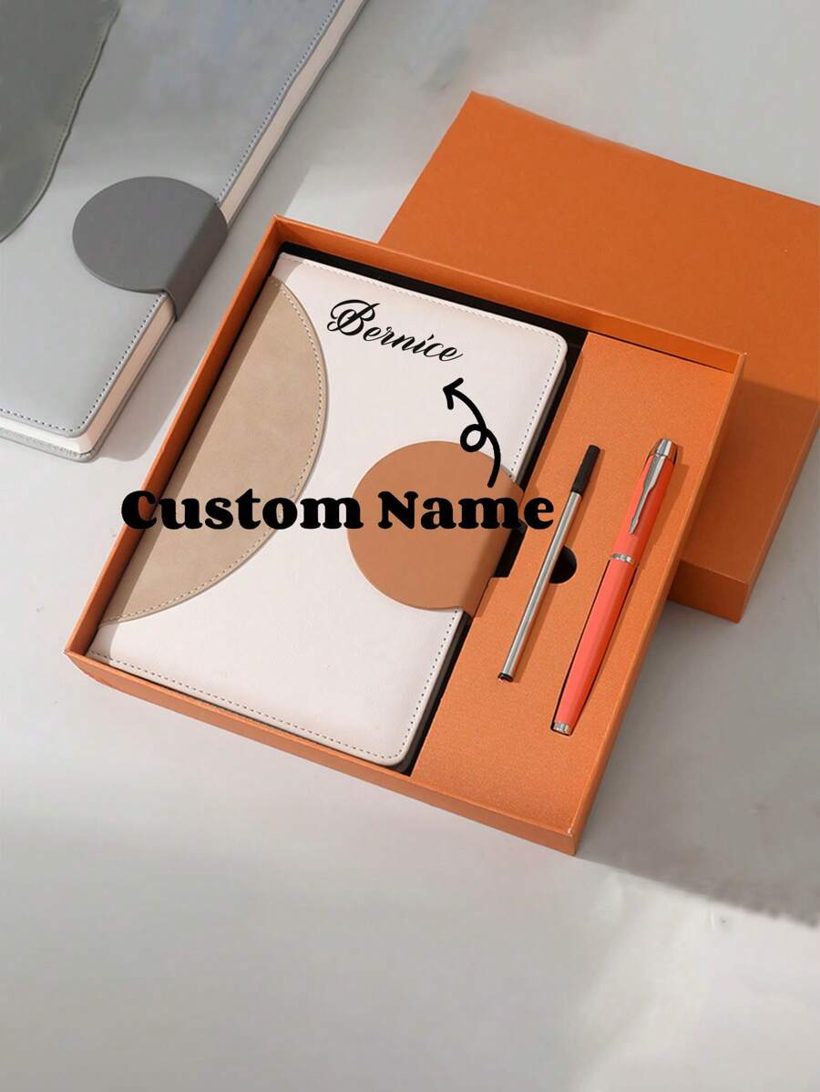 1 Set A5 Notebook Gift Box, Simple Meeting Note Book, Sheepskin Cover B5 Business Notebook, Customized Text School Supplies Set Back To School