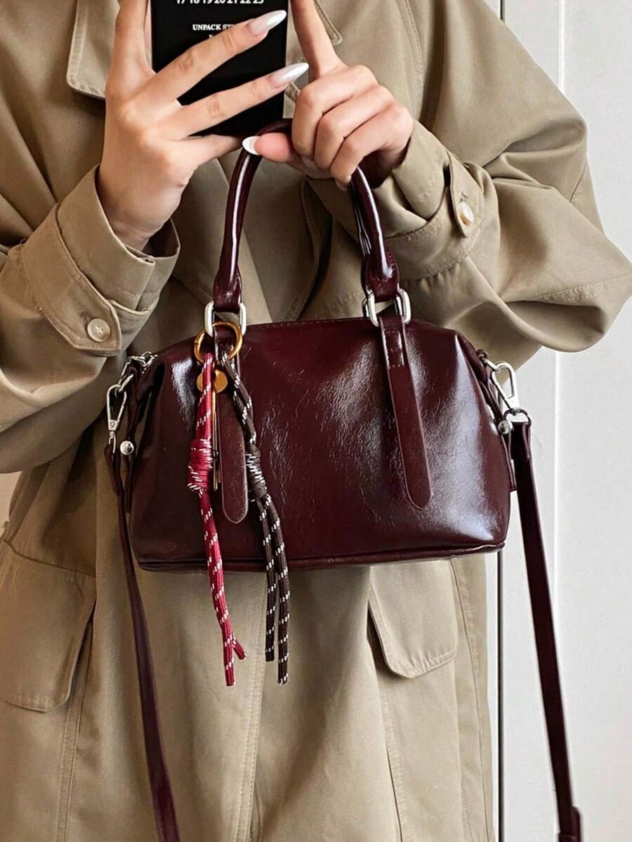 Bolsa de Mão de Luxo de PU Macio de Cor Sólida, Bolsa Casual Diária Retrô da Moda, Presente para Mulheres