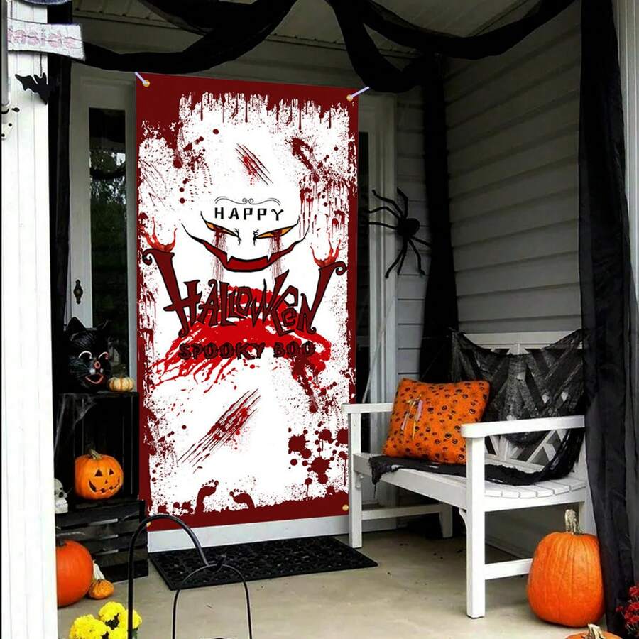 Halloween Door Cover – Spooky Decorations For Front Door, Halloween Party Decor, Haunted House Entrance, Trick-Or-Treat Display
