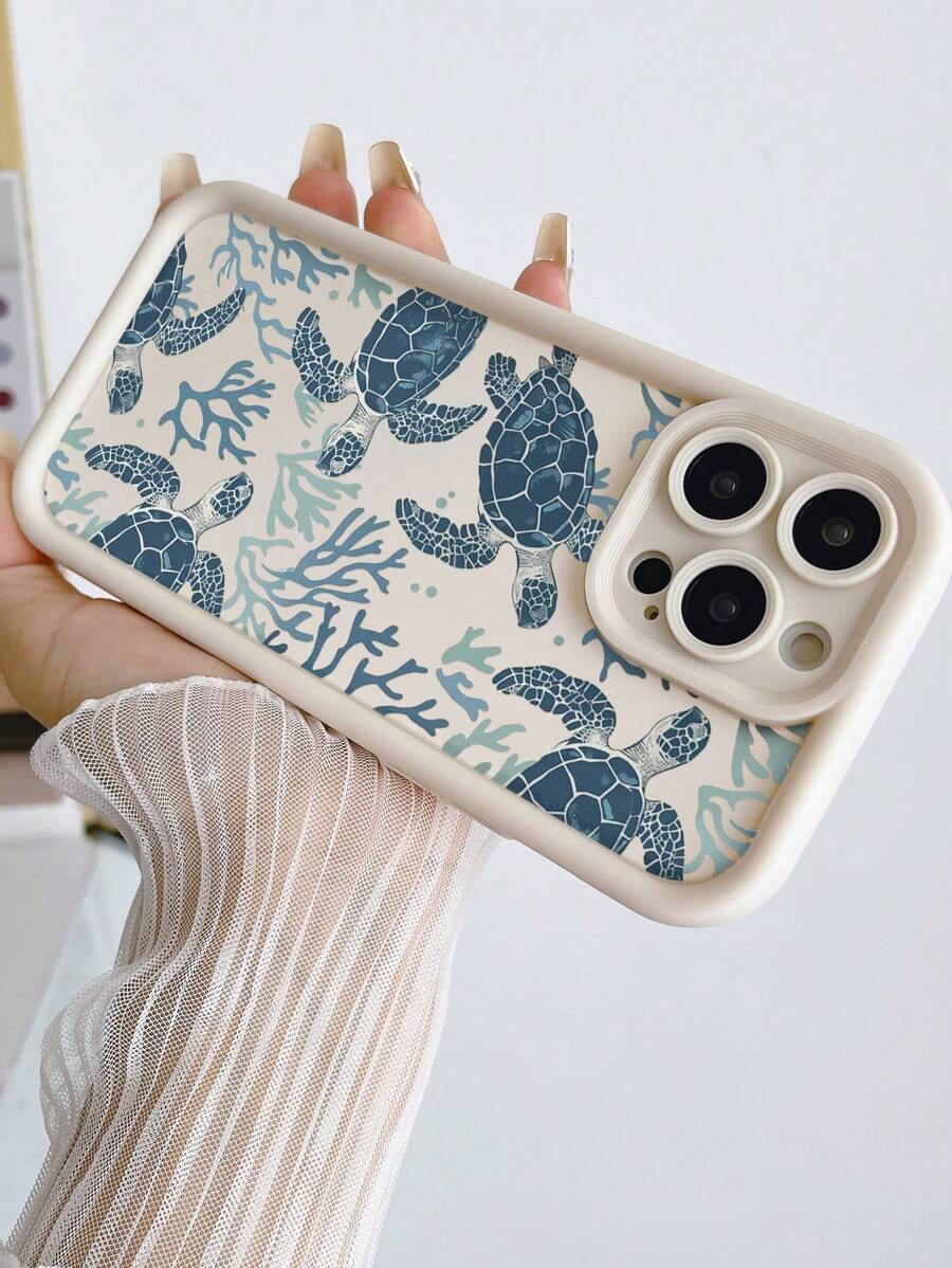 Blue Phone Case Soft Silicone Painted Sea Turtle Phone Case Compatible With IPhone 16/15/XR/7P8P/P12 Pro Max/P13 Pro Max/P14 Pro Max/P13/P14/P11/P12/P14, XS/XS Max/7/8/SE2 - Cute Fashion Thick Protective Cover