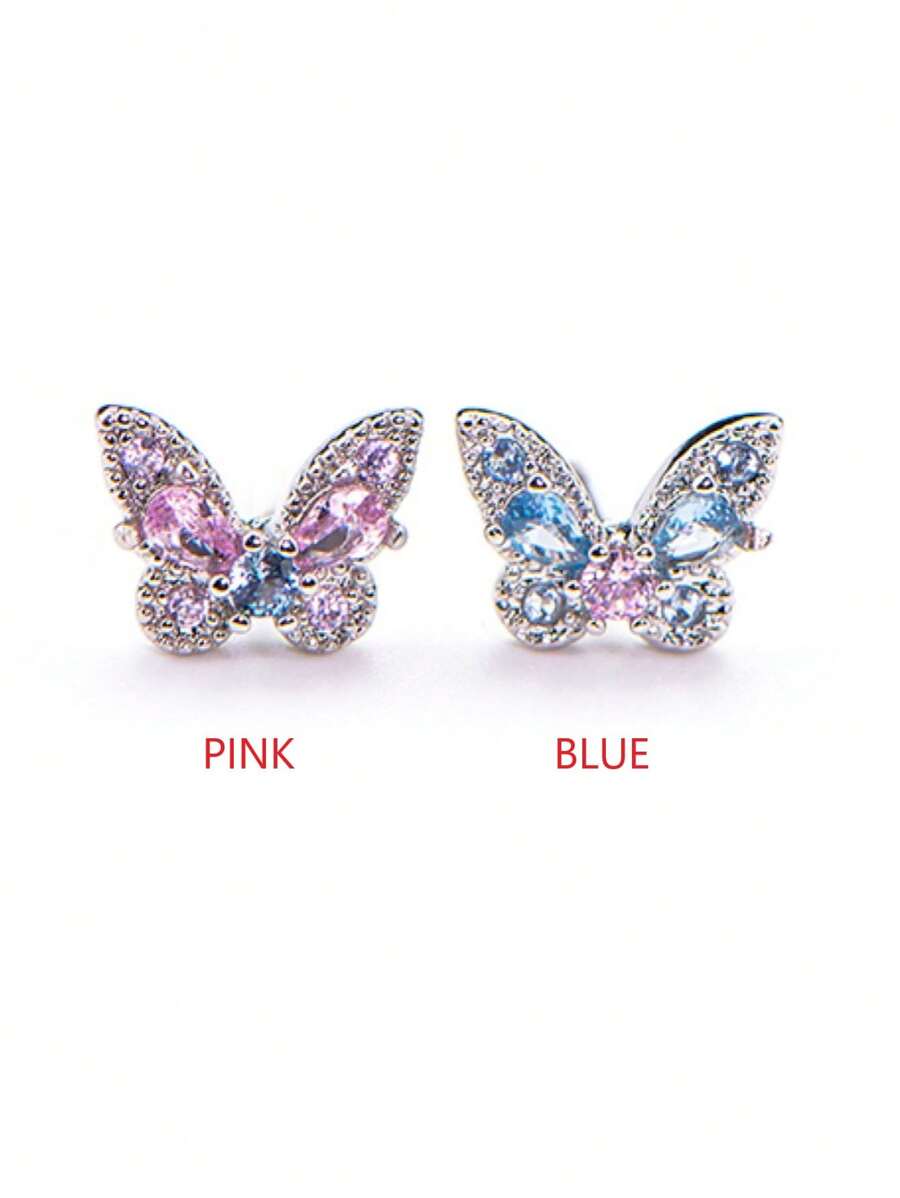 1pc Fully Rhinestone Dual Tone Titanium Surgical Steel 20G Butterfly External Threaded Tragus Helix Cartilage Stud Piercing Earring