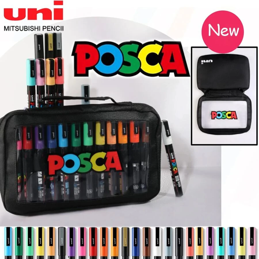 Limited Edition 24 Colors Japanese UNI Mitsubishi Acrylic Paint Marker Pens, For Pop Art Posters, Graffiti, Body Painting, Overlapping Colors, Fine Tip & Broad Tip, Waterproof Pens, Art Supplies, Oil-Based Paint Pens