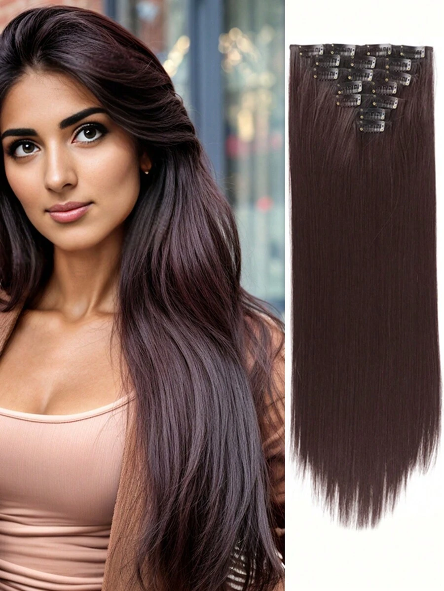 Extensions de cheveux à clipser 16 pièces, 22 pouces 7 pièces lisseur long, convient pour les extensions de cheveux synthétiques et les perruques des femmes