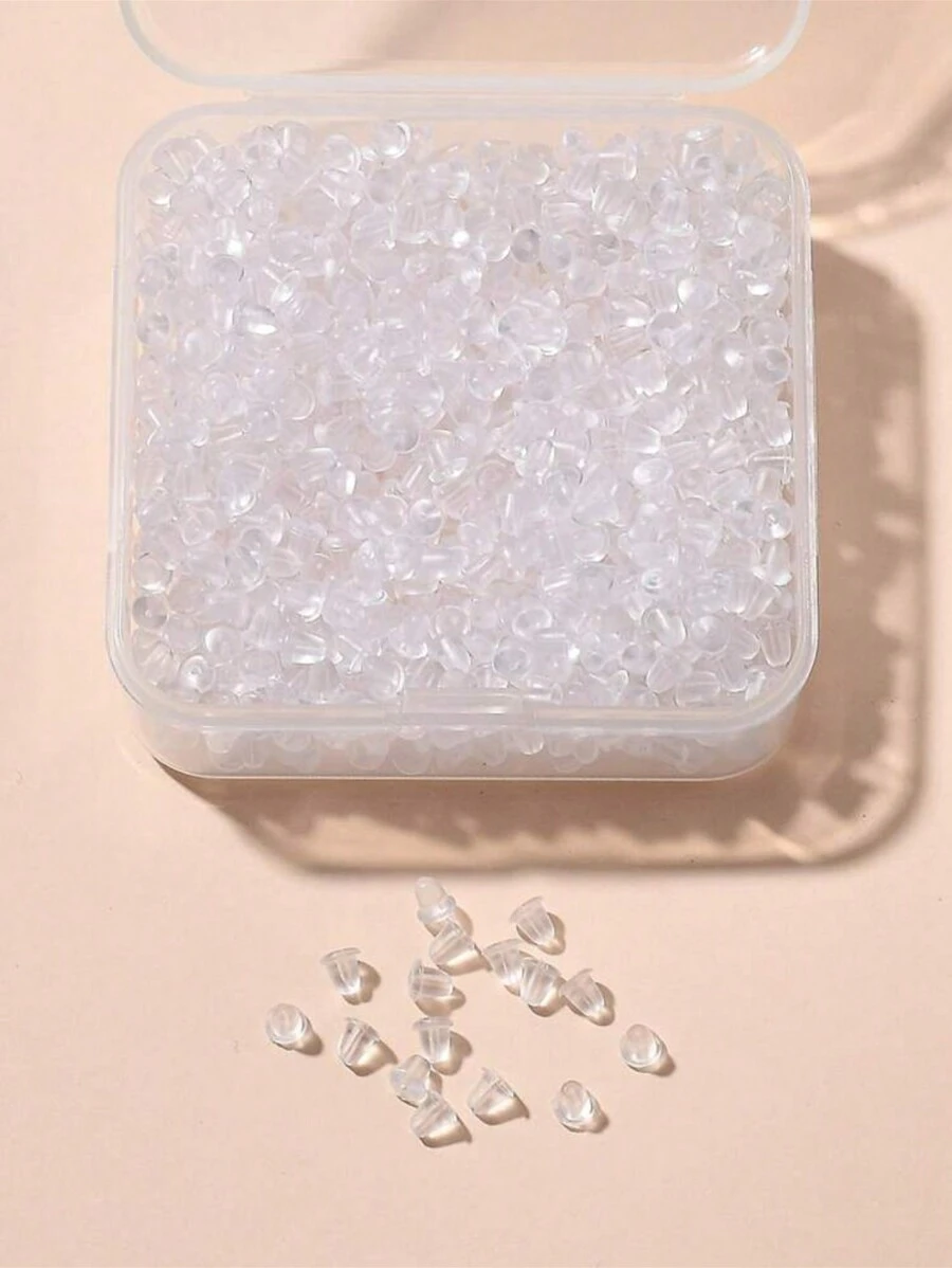 100-1200 pièces de supports d'oreille en silicone - Bouchons d'oreille clairs à faible teneur en allergènes, avec boîte de rangement, convient pour la fabrication de bijoux DIY, pinces de sécurité pour oreilles, idéal pour les matériaux d'artisanat d'Halloween et de Noël