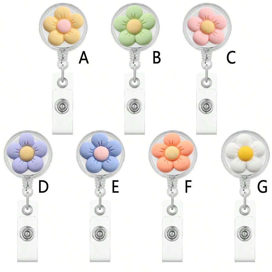 3D 5-Petal Flower Nurse Badge Reel, Retractable Badge Reel ID Holder, Suitable As Gift For Nurses, Doctors, Medical Staff, Hospital Office Workers