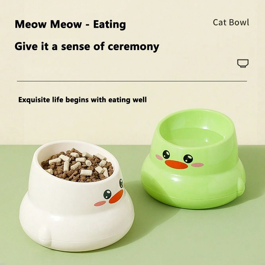 1pc Fashionable Duck Pattern Pet Bowl - High Foot Anti Slip - Protects Pet Neck Neck, Suitable For Cats And Dogs - Diagonal Opening For Convenient Cat/Dog Food Consumption, Making Cat Eating More Ritualistic, Pet Feeder - Cat Bowl/Dog Bowl