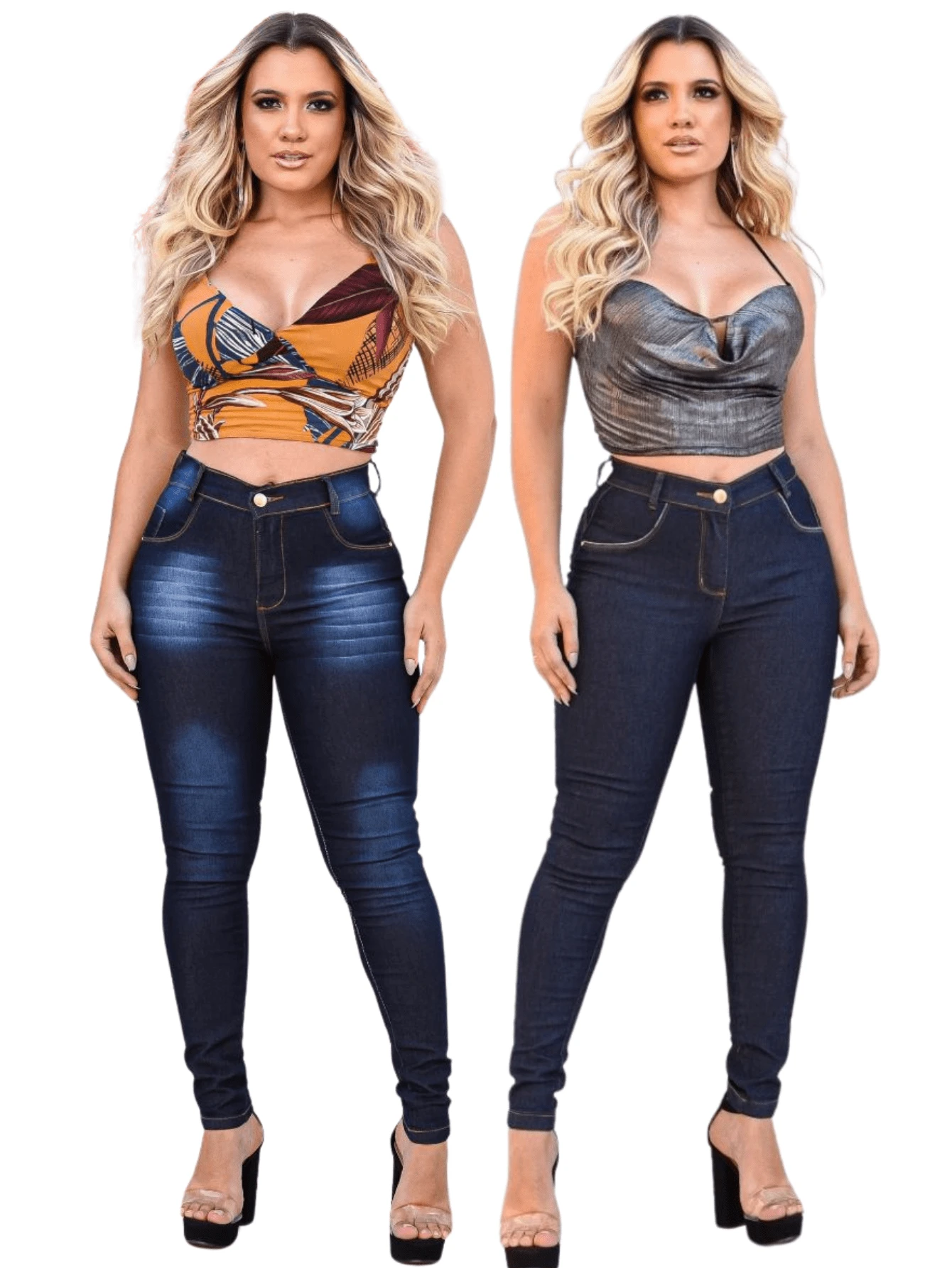 Kit 2 Calças Feminina Jeans com Elastano (Lycra) Cintura Alta Levanta Bumbum Skinny
