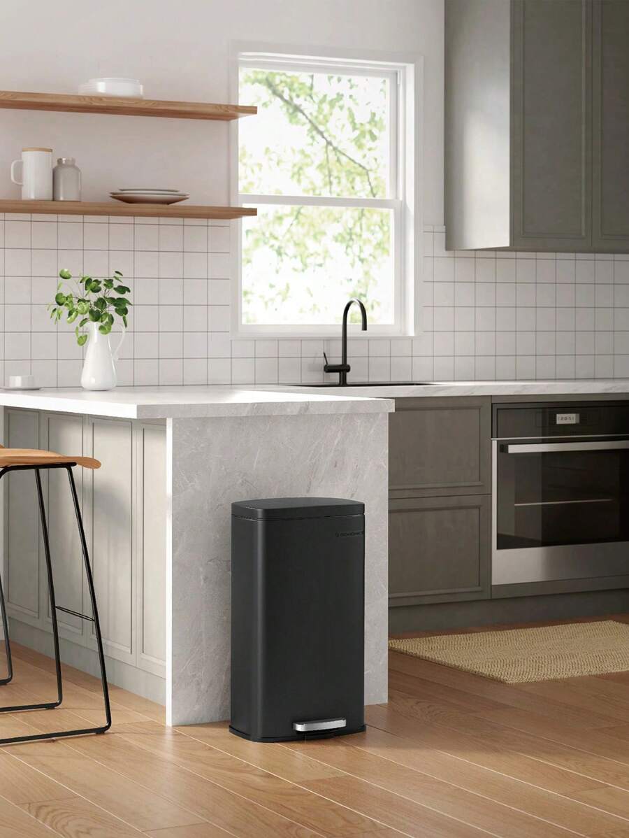SONGMICS Kitchen Bin 30L, Pedal Bin, Rubbish Bin With Soft-Close Lid And Inner Bucket, Steel, White, Black