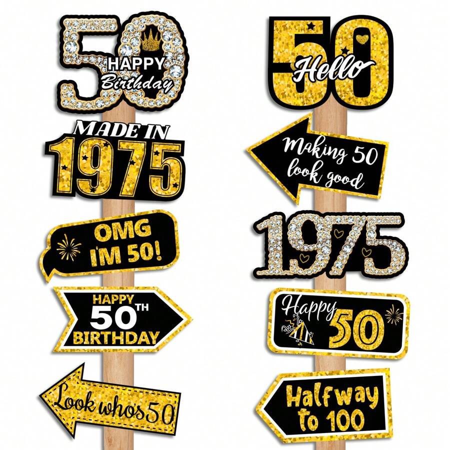 50th Birthday Decorations Black Gold 1975 Party Sign Party Decorations 50th Birthday Party Decorations Signs Colorful Dance Party Signs Retro Photo Props For Men Women Outdoor Indoor Home Party Supplies