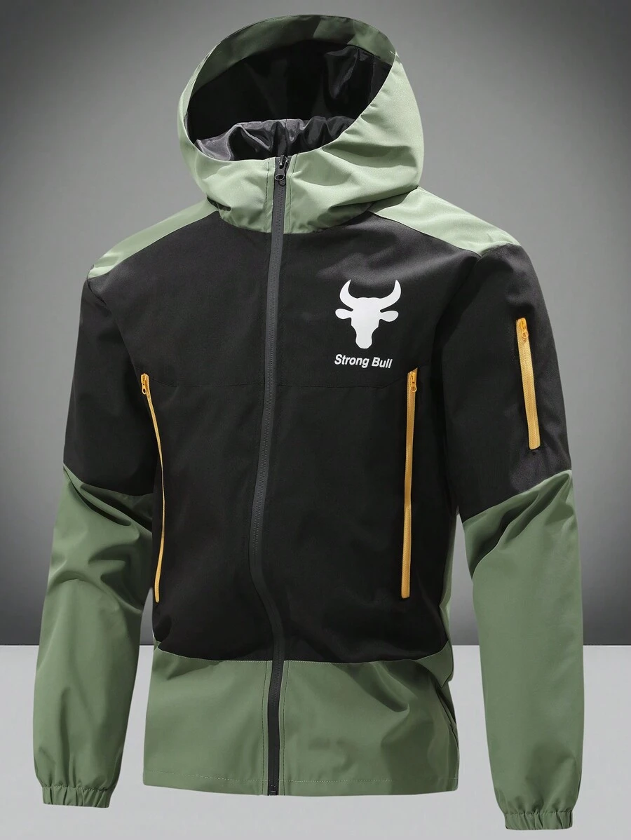 2024 New Patchwork Jacket Men, Casual Hooded Windbreaker, Printed Versatile Menswear Outwear