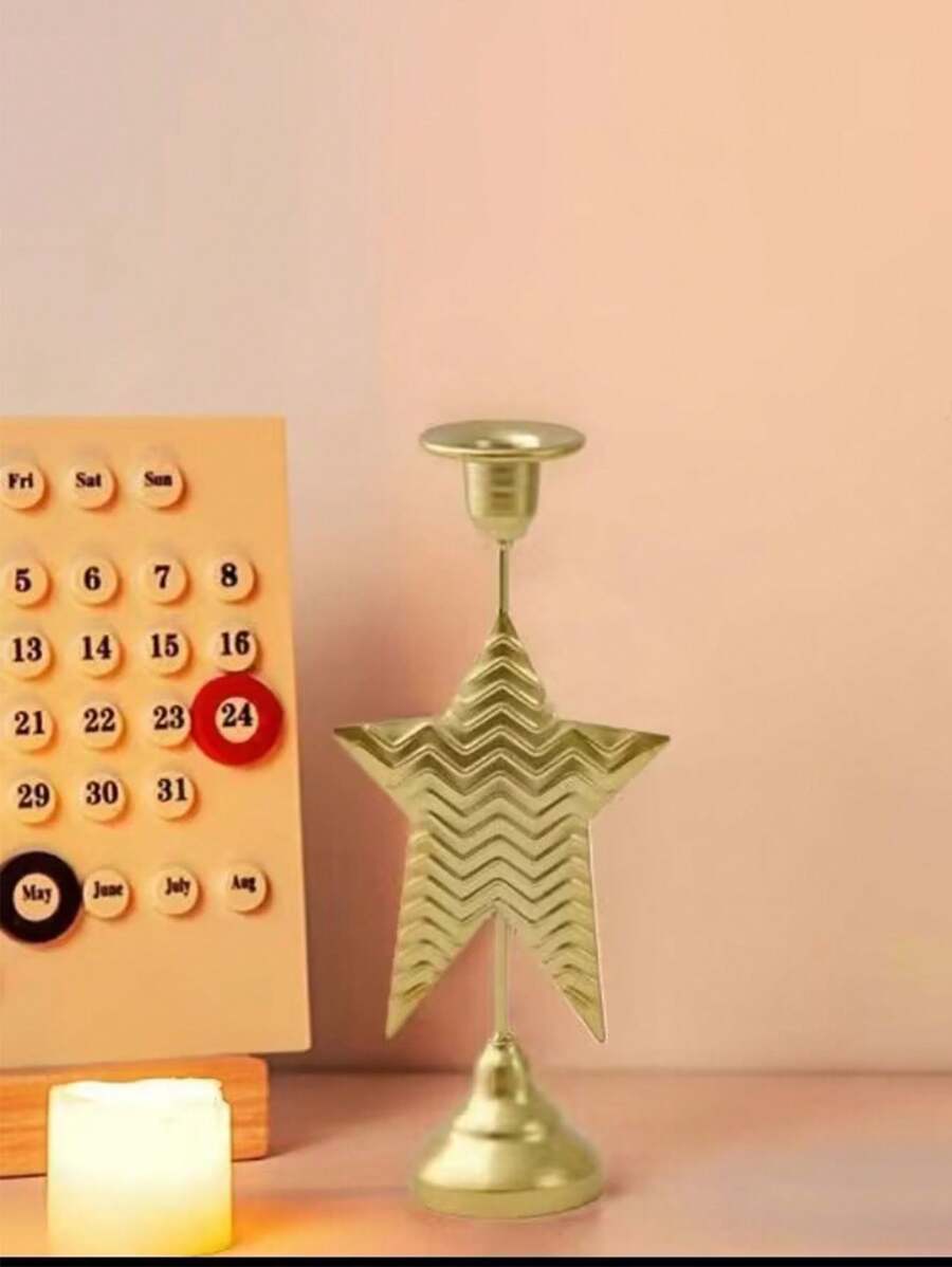 1 pieza Soporte de vela con estrella dorada romántica - Perfecto para el Día de San Valentín, Navidad, decoración, regalo ideal para amigos, recién casados, decoración del hogar para la sala de estar, mueble de TV y entrada