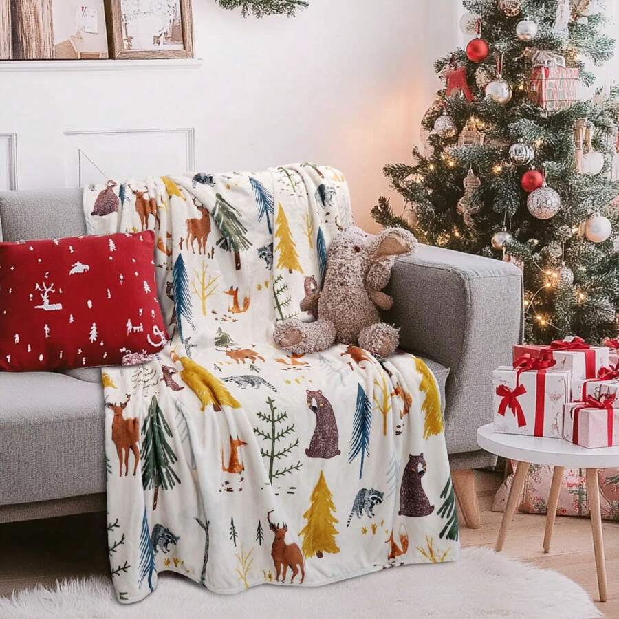 Christmas Throw 50x60 Inches Blanket Soft Reindeer Santa Blankets Flannel Fleece Red Snowflake Blanket Warm Winter Holiday Blanket For Couch,Bed