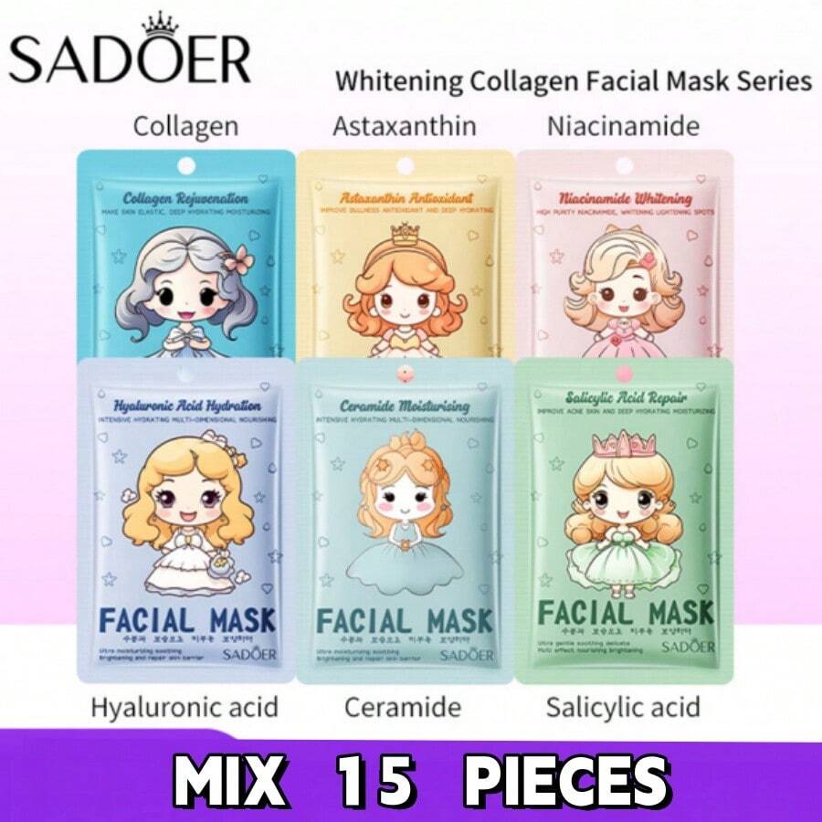 SADOER 1 peça/ 15 peças/ 30 peças/ 50 peças Máscara Facial de 25g com Colágeno, Rejuvenescimento, Hidratação e Clareamento
