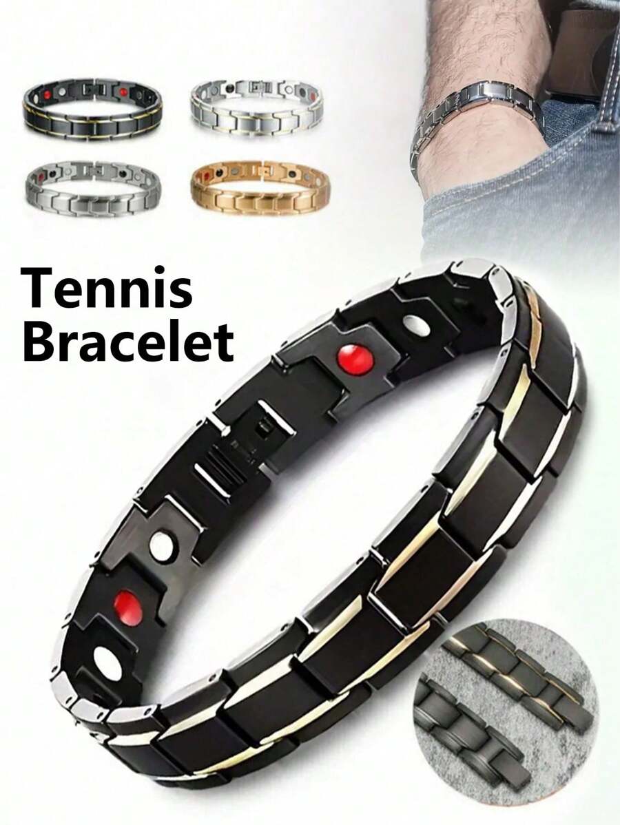 1pc Customized Modular Stainless Steel Adjustable Tennis Bracelet, Titanium Steel Magnetic Bracelet, Punk Rock Style Wristband, Unisex Chain Wristlet Suitable For Travel, Cycling, Party, Music Festival, Birthday Gift For Boyfriend, Father