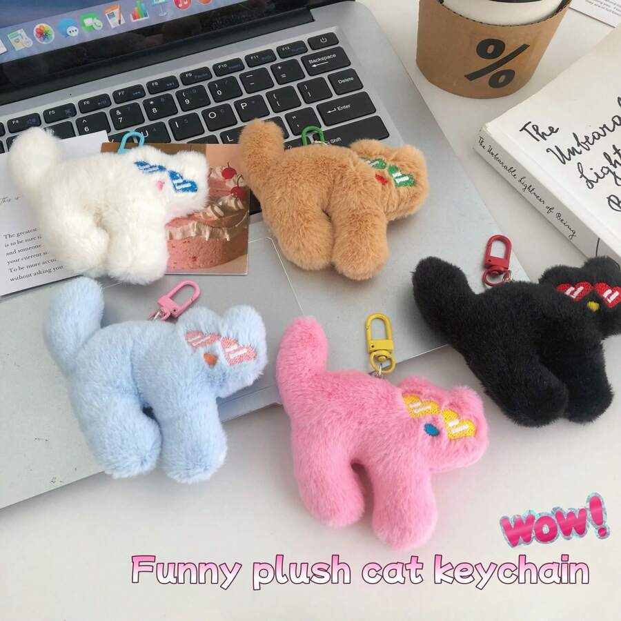 1 pezzo Ciondolo in peluche a forma di gatto rosa carino e divertente, charm per borsa, portachiavi, accessori auto, zaino per la scuola