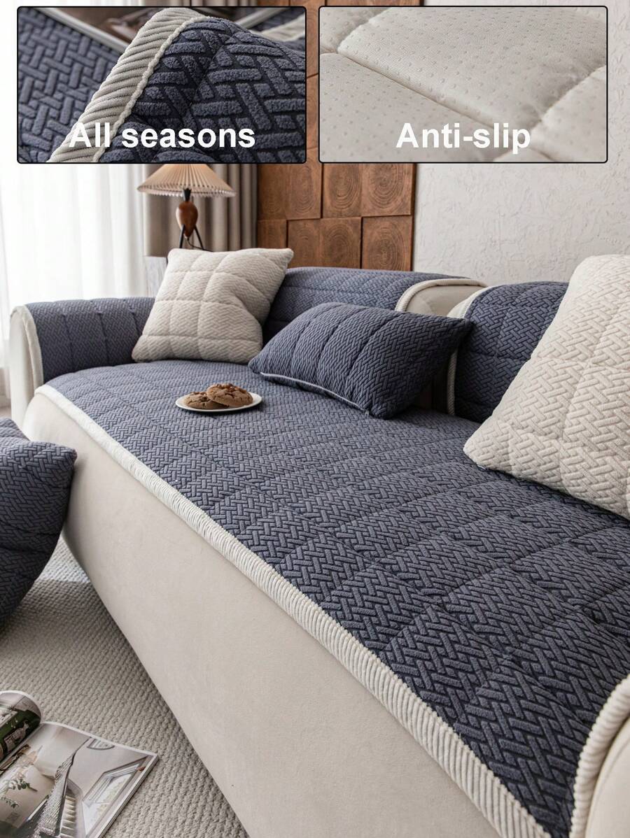 1 Stück gesteppter Plüschbezug für Sofa, einfarbiger nordischer Stil, 3D Design mit dickem Plüsch Sofa Schoner, rutschfest und kratzfest, für Wohnzimmer, Schlafzimmer, Büro, passend für 1/2/3/4 Sitzer mit Armlehnen und Rückenlehne
