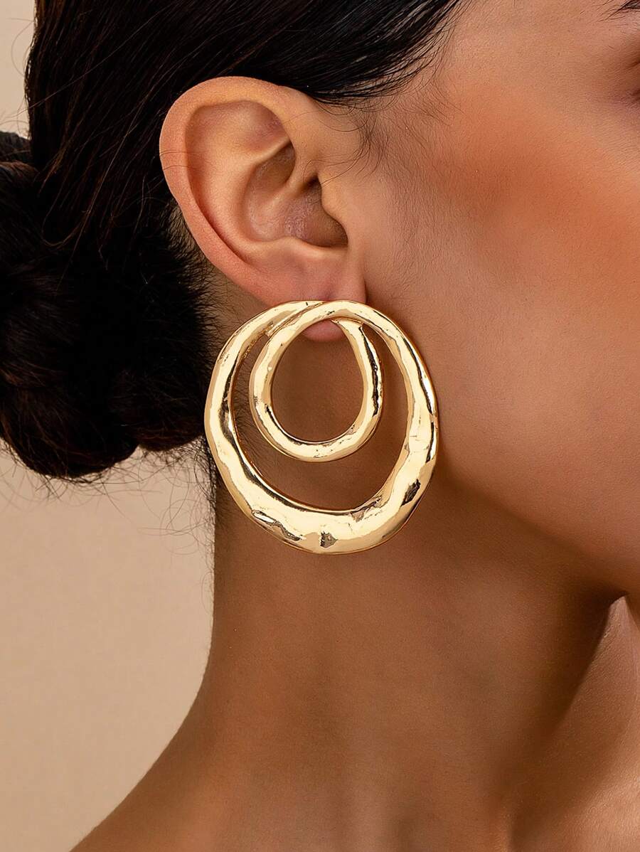 1 paar modieuze en veelzijdige gouden dubbele ring oorbellen, geschikt voor vrouwenfeesten, bijeenkomsten, dagelijks gebruik, cadeau