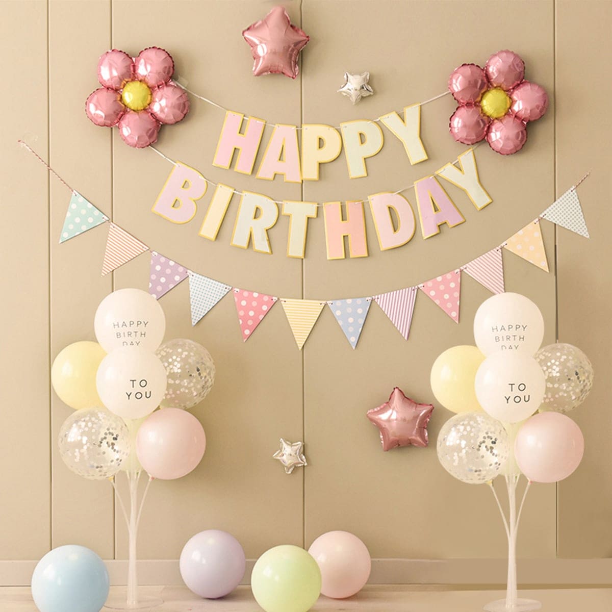 27pcs/Set Birthday Party Decoration Package Includes Macaron Flower, Mermaid Balloon, Happy Birthday Flag Banner, Letter Pennant Back To School Valentine Day