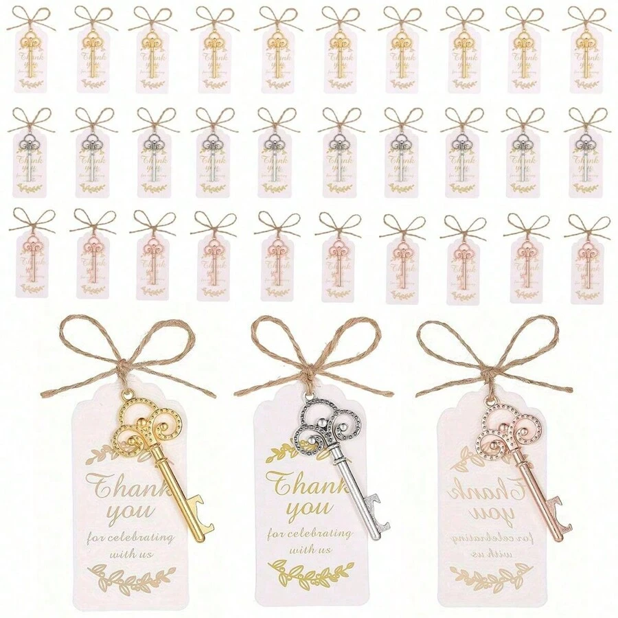 10 Sets Of Gift Sets For Key Bottle Openers, Including Thank-You Labels And Key Bottle Openers, Very Suitable Well As Small Gifts For Weddings, Birthdays, Parties, And Decorations
