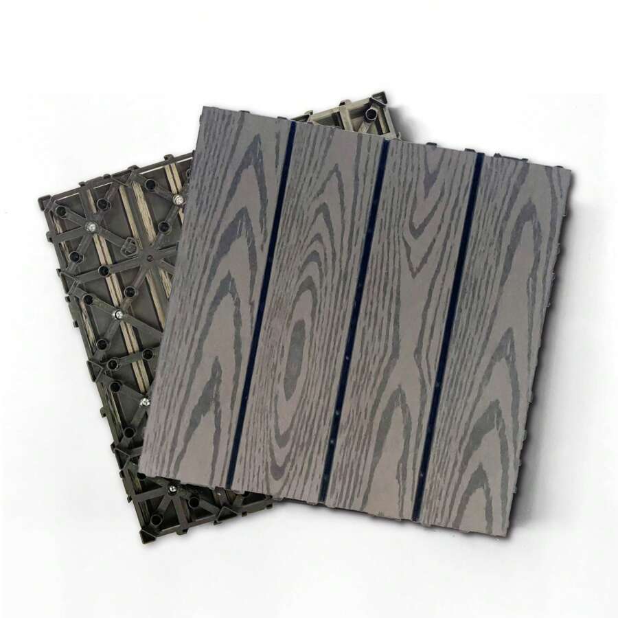 Wood Plastic Composite Deck Tiles Set Of 20, 12x12in Dark Grey, Durable And Weather-Resistant For Indoor And Outdoor Use, Ideal For Patios, Balconies, Rooftops, And Decks, Easy DIY Installation And Maintenance