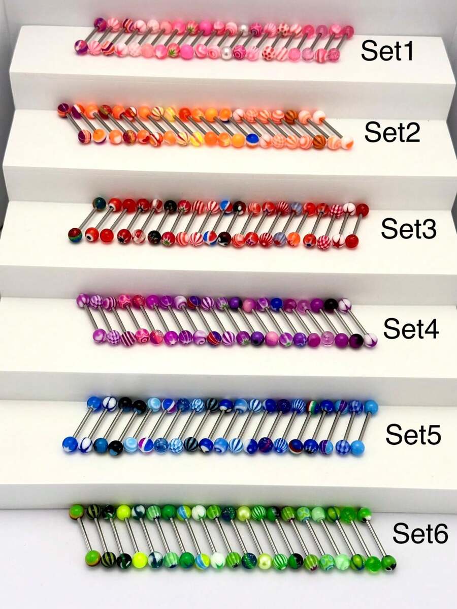 Set de 15 piezas de anillos para la lengua en forma de flor de colores, joyería corporal elegante adecuada para hombres y mujeres, uso diario y días festivos, excelente para regalos de Navidad, San Valentín, mamá, Día de la Madre
