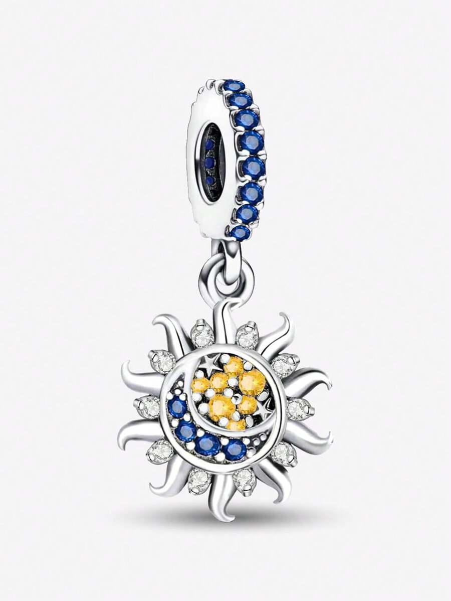 1 Stück 925 Sterling Silber Tanz zwischen Sonne und Mond Anhänger Charm Anhänger Kugel geeignet für Armbänder DIY Damenschmuck