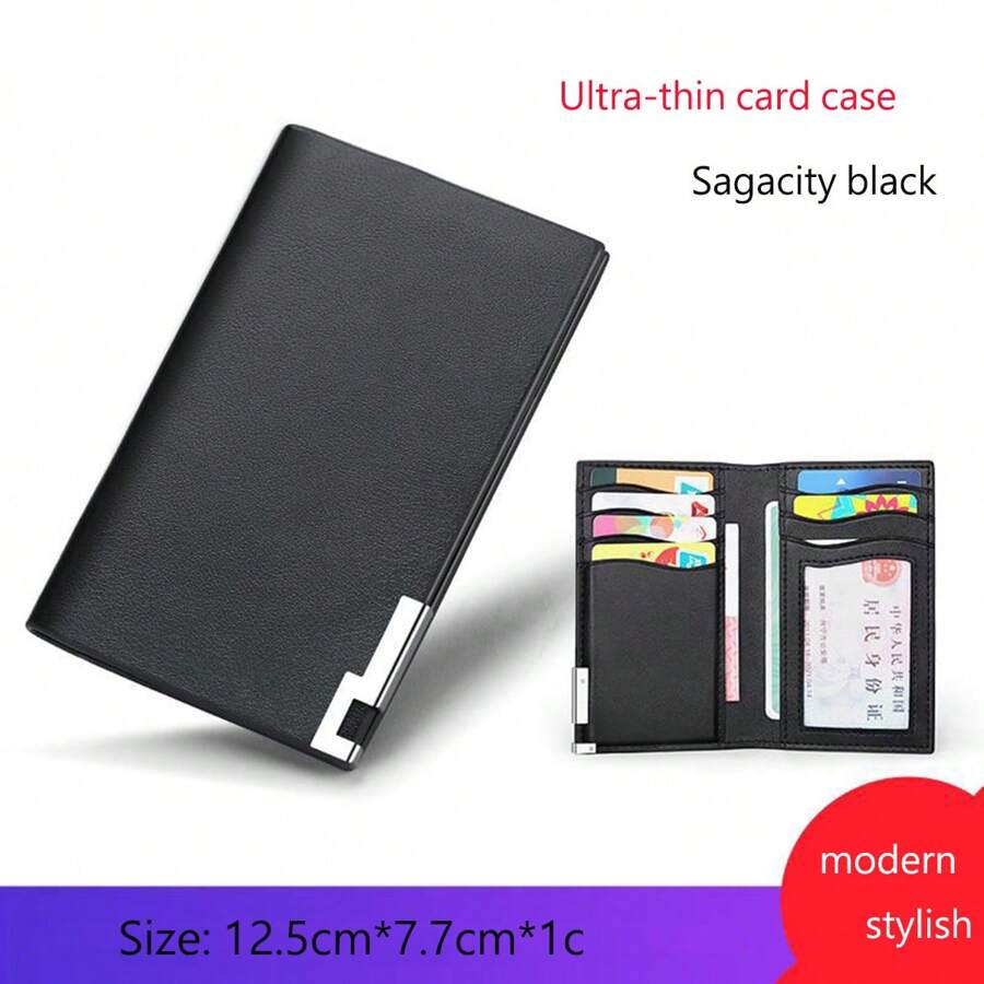 1 Pezzo Porta Carte in Pelle PU con Stampa a Lettere da Uomo, Portafoglio Elegante e Sottile con Scomparti Multipli, Design Sofisticato