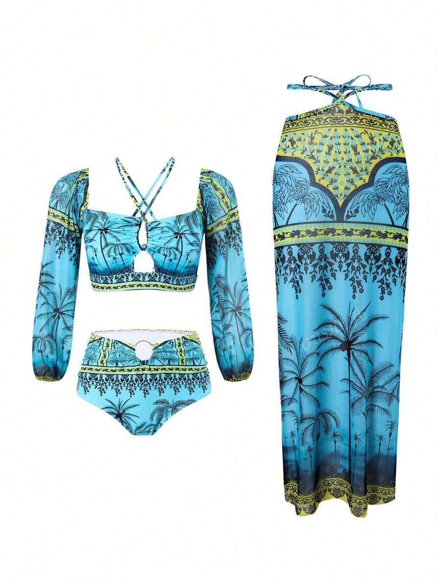 Maillot de bain bikini sexy et avec jupe enveloppante, soutien et couverture, robe de plage style européen, pour les vacances d'été