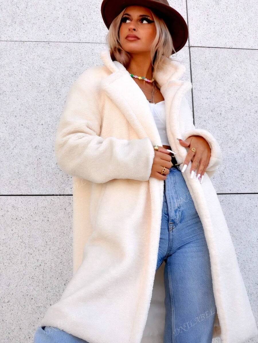 Manteau Teddy Femme Effet Peau de Mouton – Manteau classique moelleux avec col à revers et poches, Design Chic et Chaud, Parfait pour l'école, l'université, le travail, l'Automne/Hiver.