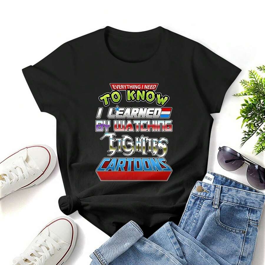 I Learned By Watching , Women T-Shirt, Nice Gift, Short Sleeve Round Neck Woman Tee, Fashion And Casual, Comfy And Soft,Perfect For Outdoor Activities And Daily Life