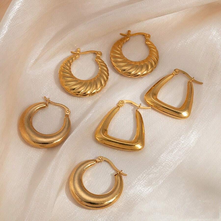2 peças de brincos de gota geométricos vintage de alta qualidade em aço inoxidável banhados a ouro, modernos e elegantes