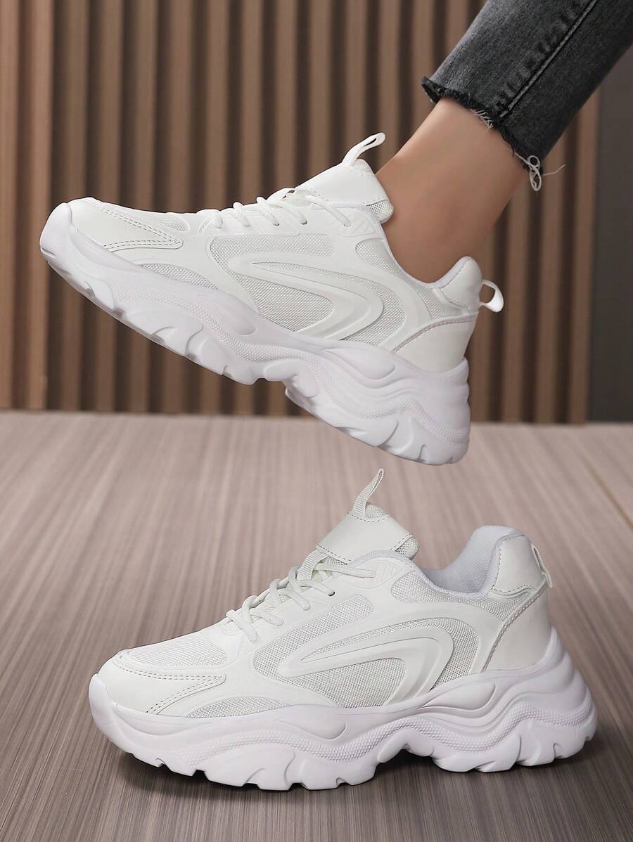 Sporty Front Chunky Sneakers For Women,Colorblock Leather Lace-Up Shoes Women Boots Women Lightweight Breathable Sneakers Women Shoes Outdoor Sports Shoes For Women Running Shoes Comfortable Casual Shoes For Women