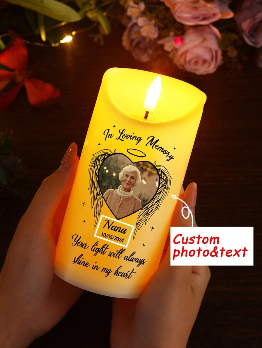 1pc Personalized Commemorative LED Candles, Customized Photos And Names, Paying Tribute To Loved Ones, Beautiful And Realistic Candlelight Effects, Commemorative Precious Moments, Condolence Gifts, Family Gifts, Valentine Day, Valentine Day Decor Birthday Graduation,Multi-Functional, ,Anti-Mold,Ornamental,Reusable,Exquisite,Stylish,High-Quality,Adorable,Modern,Custom,Unique,Personalized,Ideal Gifts For Him,Ideal Gifts For Her,Her,Boyfriend,Girlfriend,Dad,Mom,Family,Friends,Son,Daughter,Kids,For Anniversaries,For Birthdays,For Housewarming,For Graduation,Kitchen,Dining Room,Bedroom,Office,Living Room,Home,Garden,Tea Room