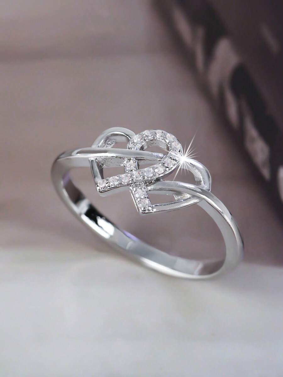 1 Peça Anel feminino Romântico e Cintilante de Alta Qualidade com Design de Coração Entrelaçado em Zircônia, Adequado para Noiva, Casamento, Noivado, Uso Diário, Dia dos Namorados, Aniversário, Presente de Aniversário para o Amor