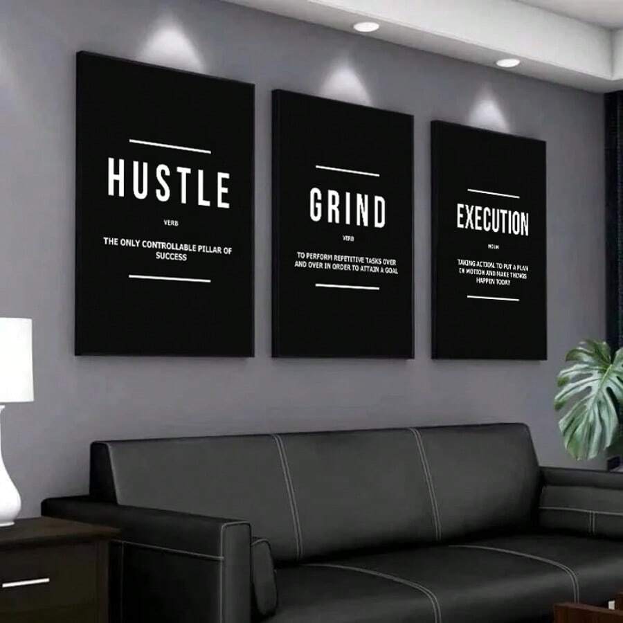 Juego de 3 Carteles con citas inspiradoras en blanco y negro sin marco, decoración mural elevadora, arte de pared de lienzo resistente al agua, pintura mural como regalo, póster motivacional para dormitorio, sala de estar, oficina, comedor, gimnasio, hogar y decoración de dormitorio