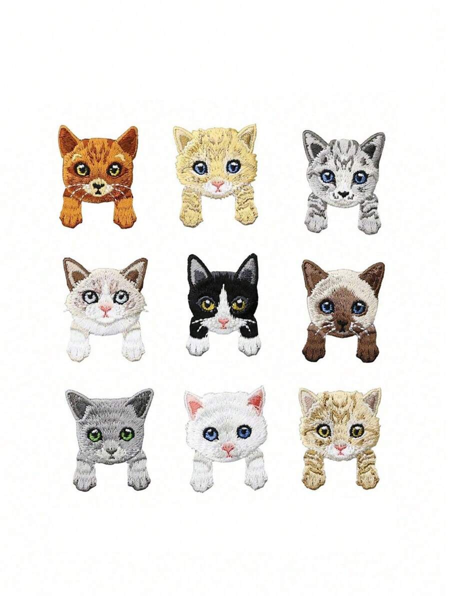 1 Piece Iron On Cartoon Animal Cat Embroidery Handbook Decoration Cloth Self Adhesive Clothes Patch Stickers Summer, School