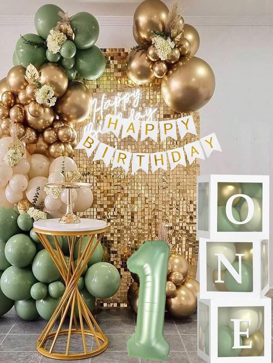 54pcs/Set First Birthday Decorations For Boy And Girl-40 Inch Blue 1 Number, Baby Blue,Pink,Green,White Balloons, Happy Birthday Balloons And One Balloon Boxes For Kids One Year Old Birthday Decorations