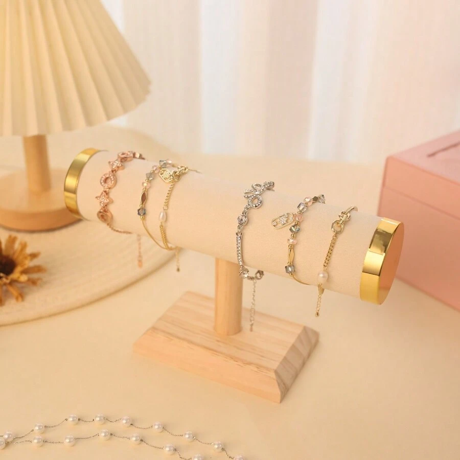 1pc Wooden Bracelet Stand - Single Layer Jewelry Display Stand For Bracelets, Watches, Ties And More - Window Jewelry Display Prop Valentine Day Back To School