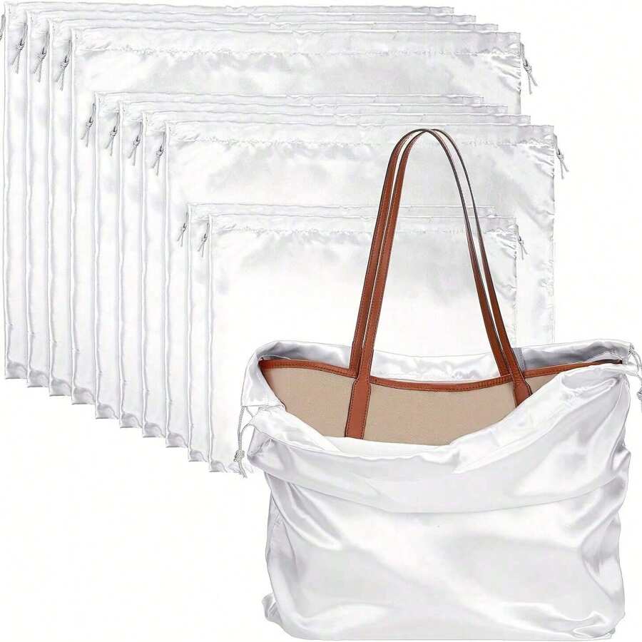 10pcs Soft & Smooth Silk-Like Drawstring Storage Bags, Dust Cover Bags For Purses, Wigs, Lingerie,Boho Vibes