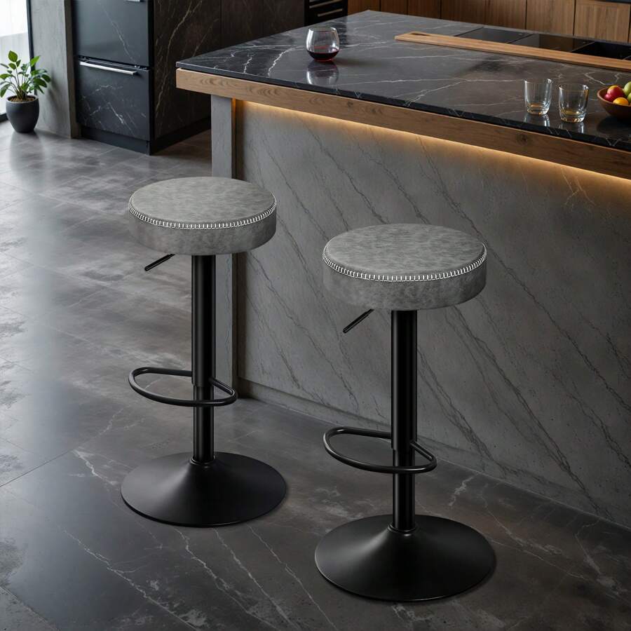 STOOLINK STOOLINK Chaise de Bar Lot de 2 Tabourets de Bar Réglable en Hauteur, Chaises Bar Microfibre, Tabouret de Bar avec Repose-Pieds, Chaise Bar pour Cuisine, Tabouret Bar Pivotant à 360°