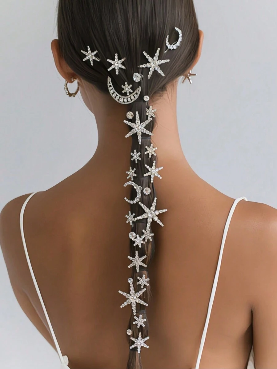 Conjunto de grampos de cabelo com strass em forma de estrela e lua, 2/5/6/7/8/18 peças, acessórios de cabelo para festas de fim de ano para mulheres