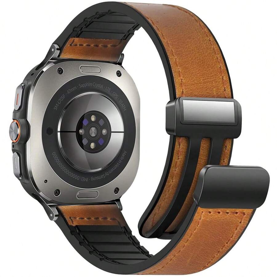 Magnetyczny skórzany pasek do zegarka kompatybilny z Samsung Galaxy Watch Ultra 47 mm (2024) Magnetyczna klamra Regulowane klasyczne opaski Akcesoria Paski zamienne dla mężczyzn i kobiet