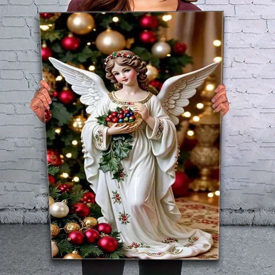 Christmas Angel Canvas Printing, Suitable For Bedroom, Kitchen, Bathroom, Living Room, Office Art Decoration-1 Pc Wooden Framed Canvas Painting Thickness Cm/0.9inch High Quality Wall Art Prints Poster Direct Hanging Wall Picture Decor For Home Gifts, Christmas Gift, Living Room, Bath Room, Bedroom, Kitchen