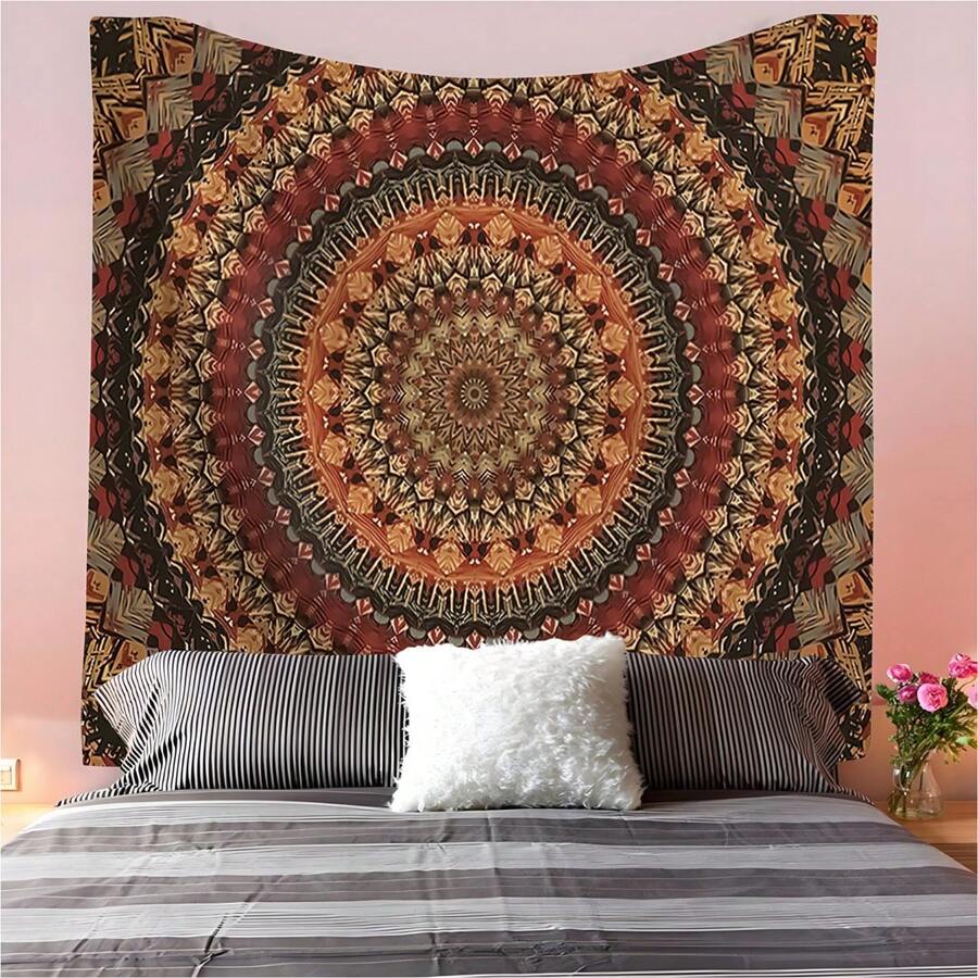1pc Vibrant Mandala Boho Polyester Tapestry - Blacklight-Reactive, Wall-Hanging Decor For Living Room, Bedroom, Office Rama Decoration Rama Room Decor Tapestry For Room Wall Tapestry Flag Home Decor Room Decoration Stuff Bedroom Decor