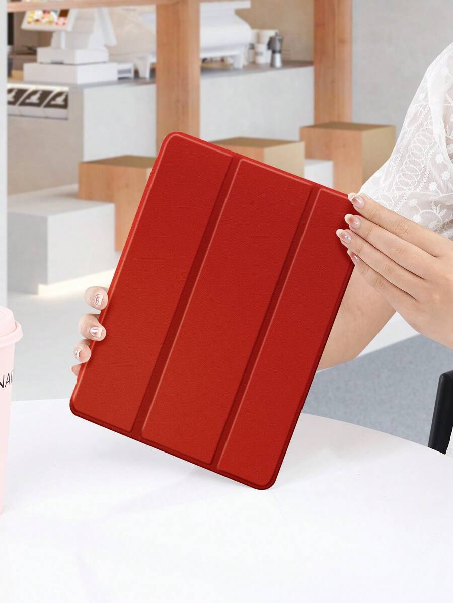 1pc Christmas Red Solid Pattern Tablet Protective Case, Compatible With IPad 10.2", IPad Pro 11" 2021/2020/10th Gen, IPad Mini 4/5/6, Galaxy Tab A8 10.5" 2022, Matepad 10.4", Tablet Holder Pen Slot Anti-Drop Cover
