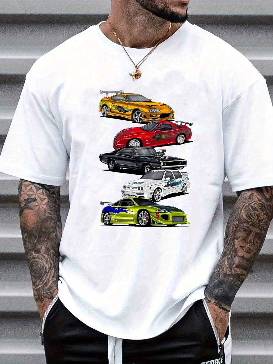 Men's Casual Round Neck Short Sleeve Car Enthusiast Graphic T-Shirt